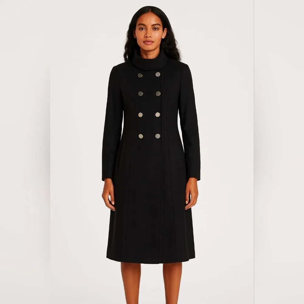 GUESS wool blend military style midi black silver buttons long over coat